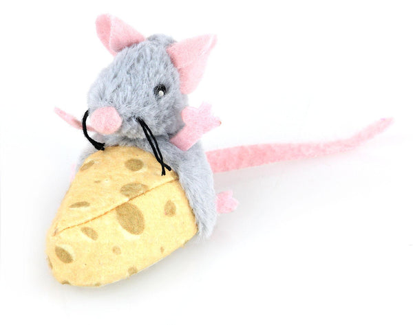 Plush gerbil on piece of cheese