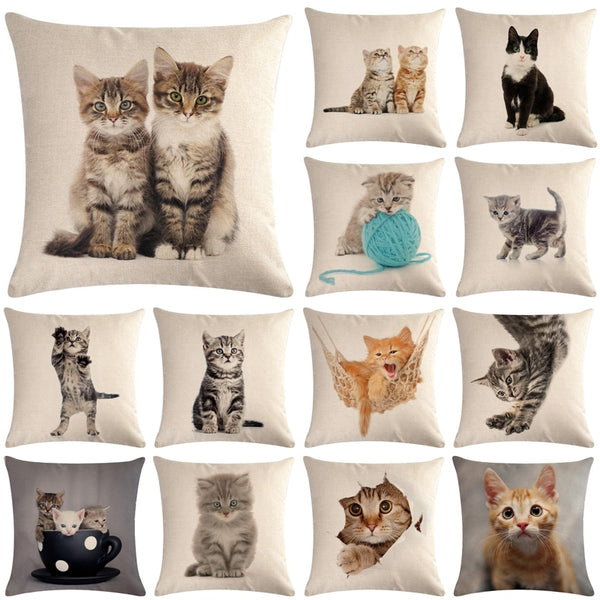 Cushion cover with cute cat print